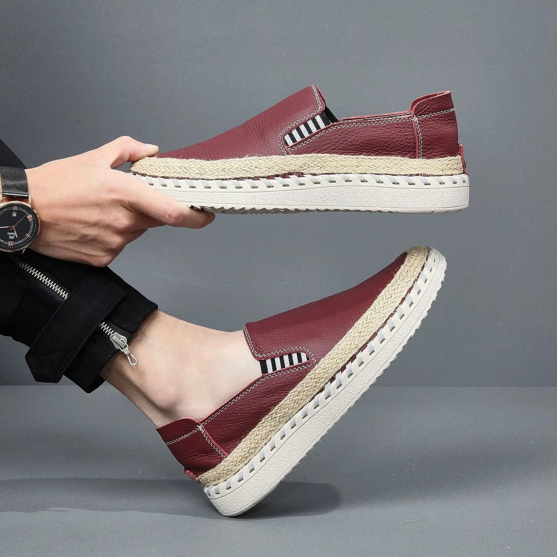 Effortless Chic: Leather Espadrille Platform Slip-Ons