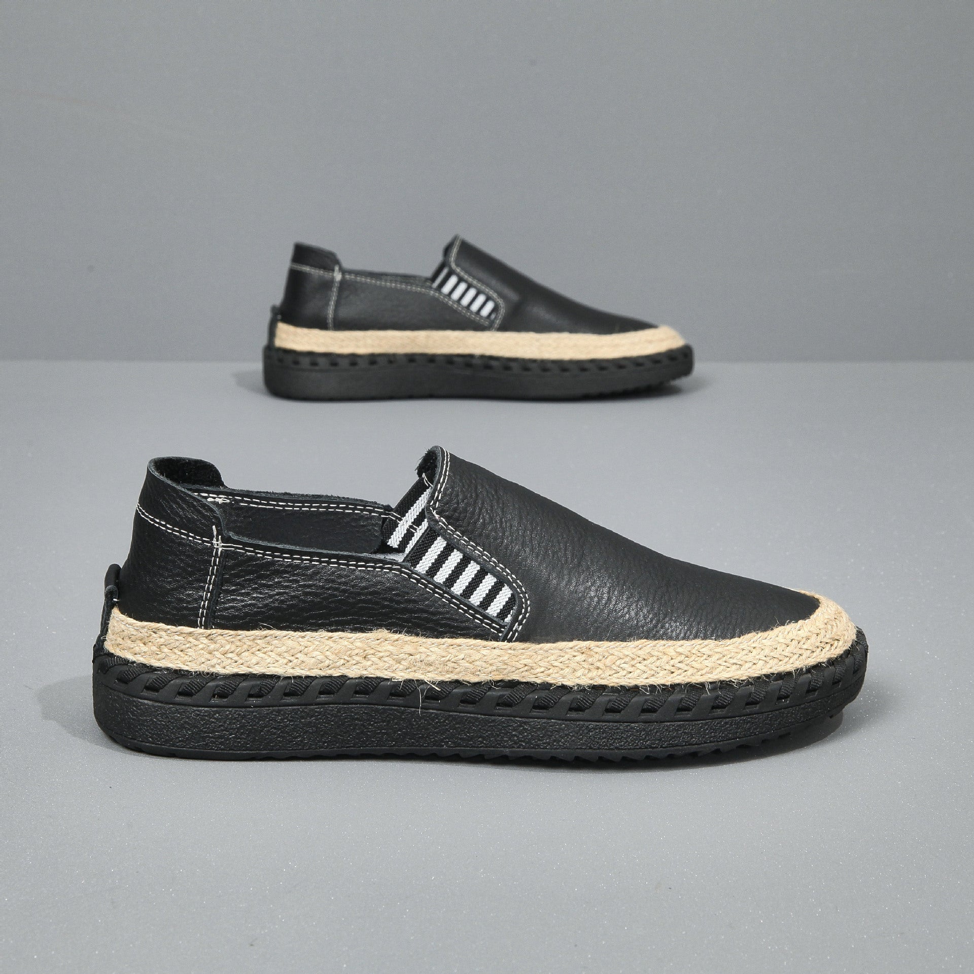 Effortless Chic: Leather Espadrille Platform Slip-Ons