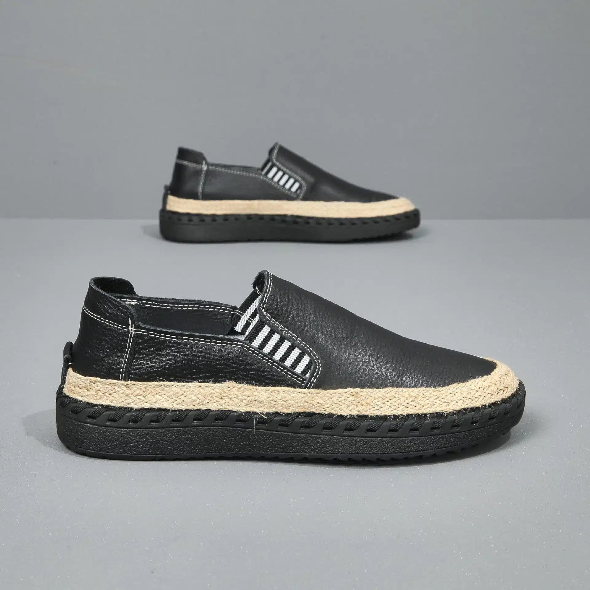 Effortless Chic: Leather Espadrille Platform Slip-Ons