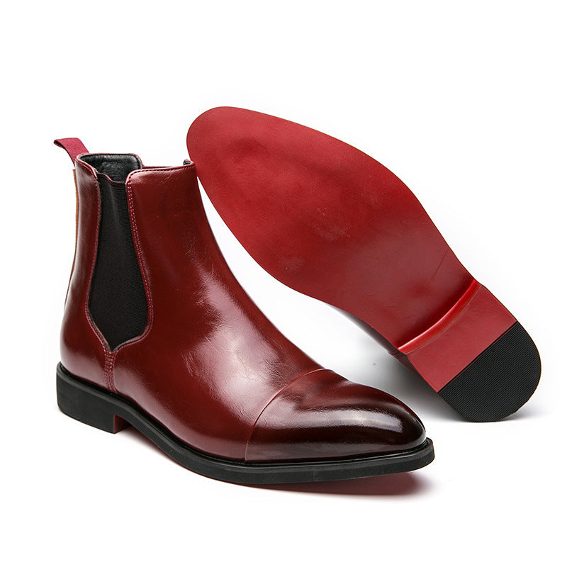 Men’s Elite Chelsea Boots – Premium Gloss Leather & Red Sole