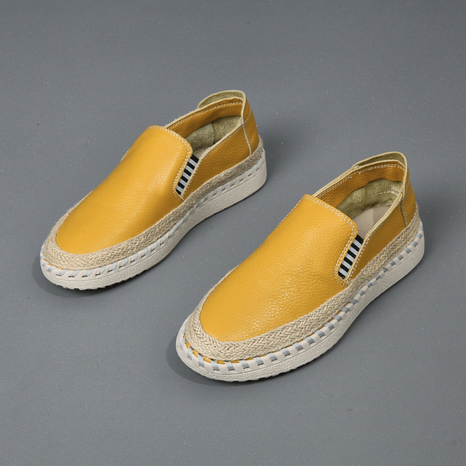 Effortless Chic: Leather Espadrille Platform Slip-Ons