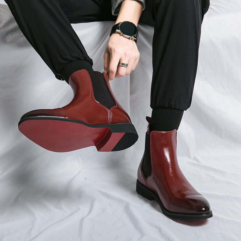 Men’s Elite Chelsea Boots – Premium Gloss Leather & Red Sole