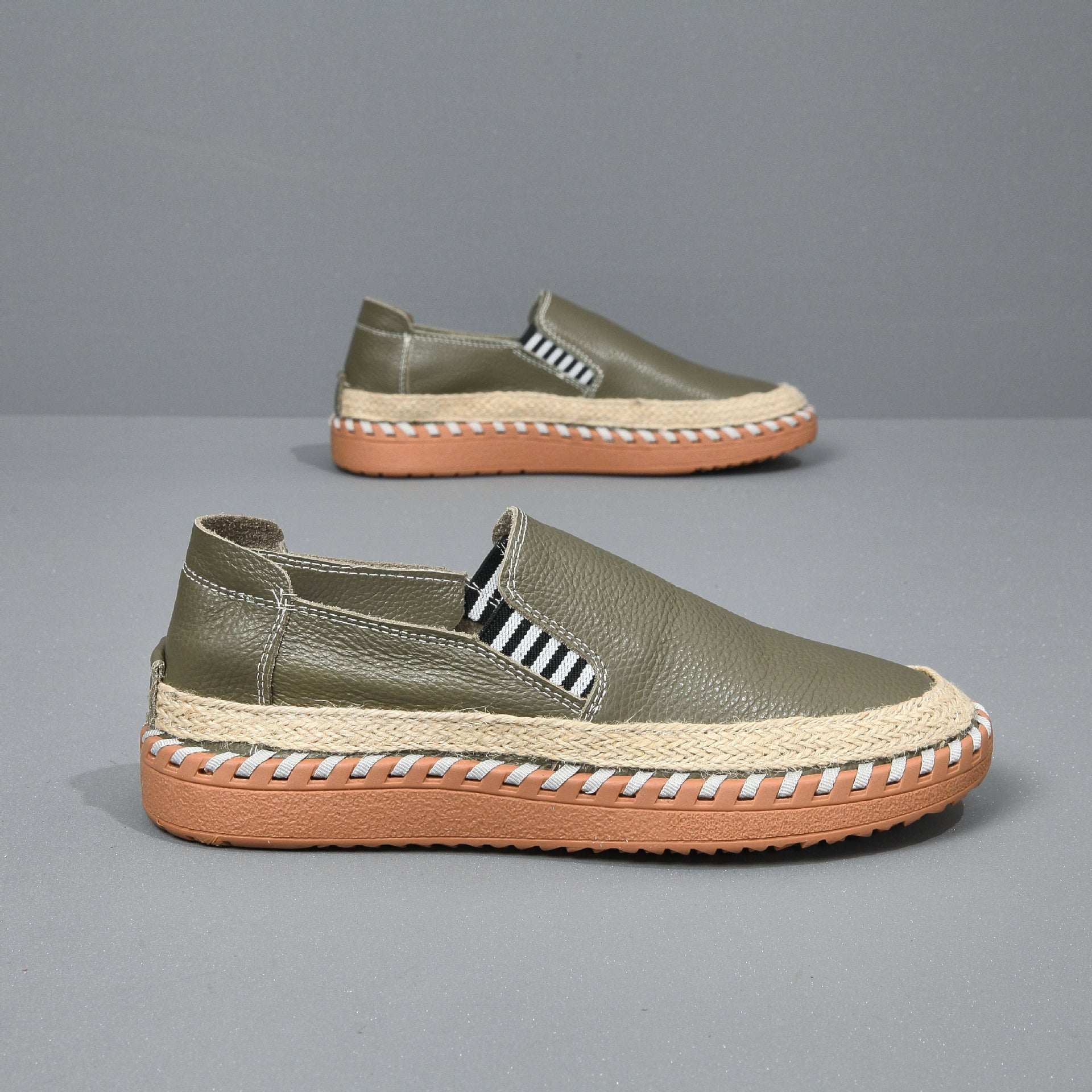 Effortless Chic: Leather Espadrille Platform Slip-Ons