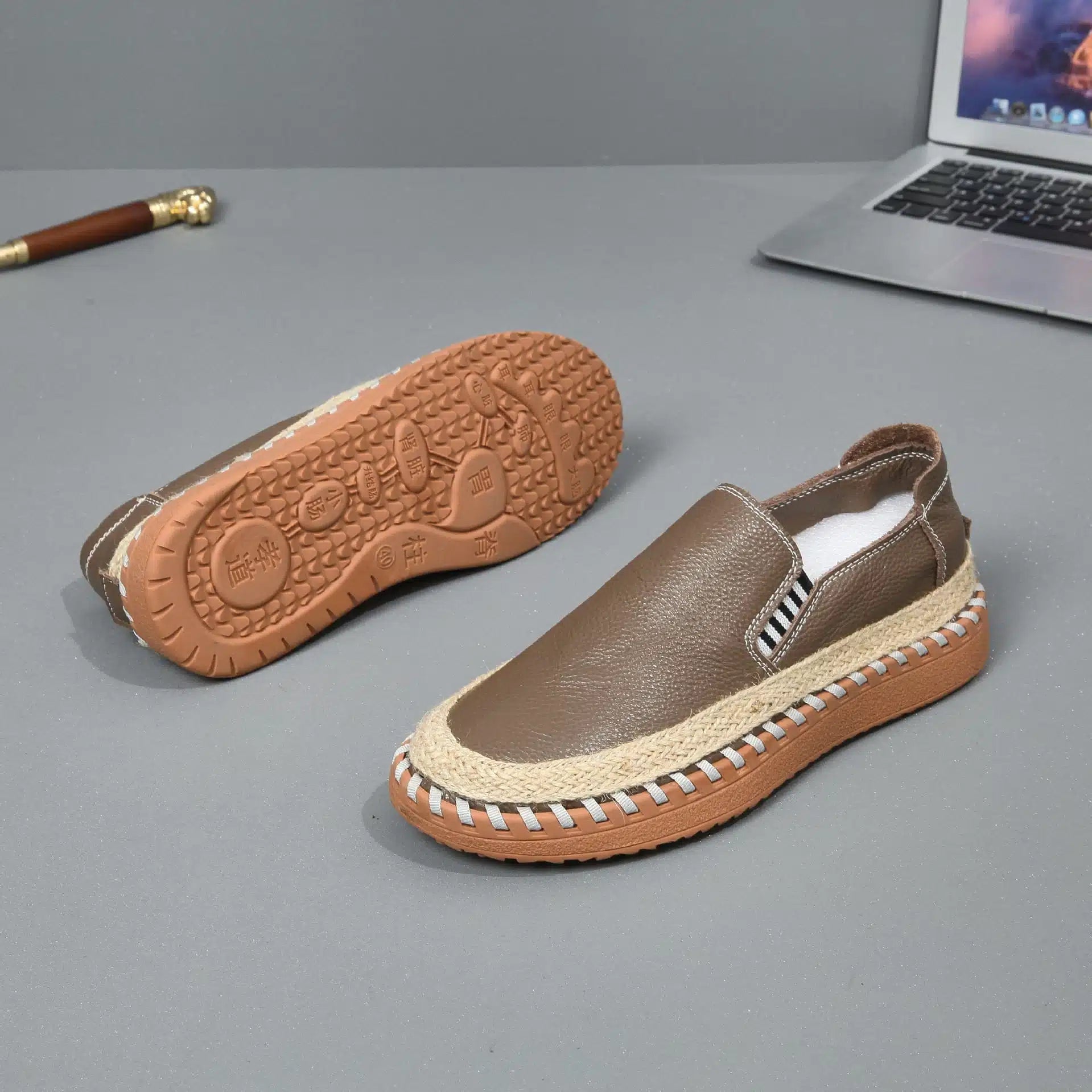 Effortless Chic: Leather Espadrille Platform Slip-Ons