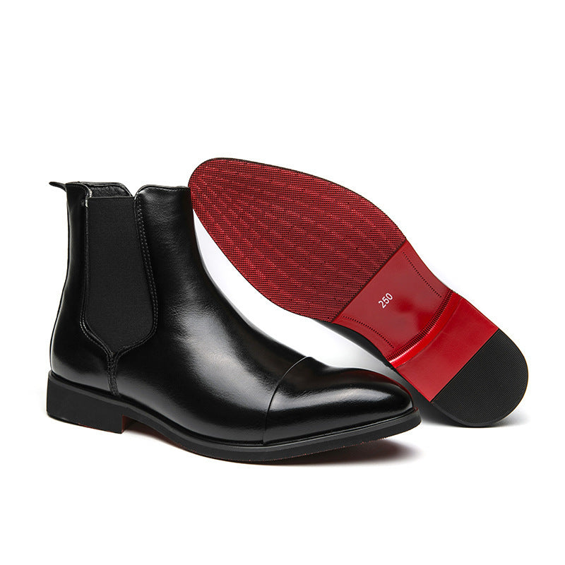 Men’s Elite Chelsea Boots – Premium Gloss Leather & Red Sole