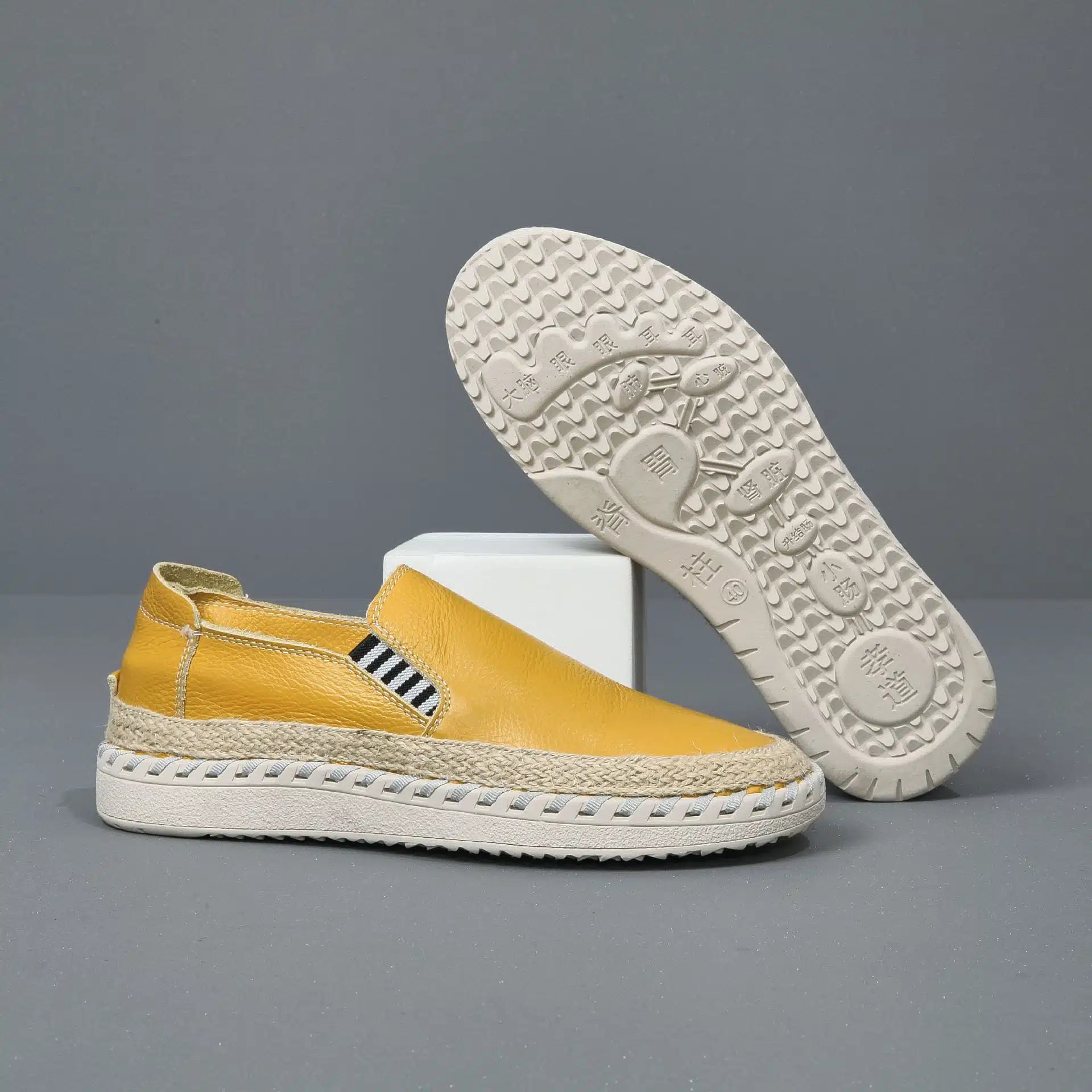 Effortless Chic: Leather Espadrille Platform Slip-Ons