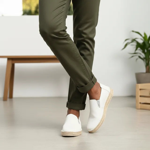 Effortless Chic: Leather Espadrille Platform Slip-Ons