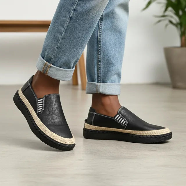 Effortless Chic: Leather Espadrille Platform Slip-Ons